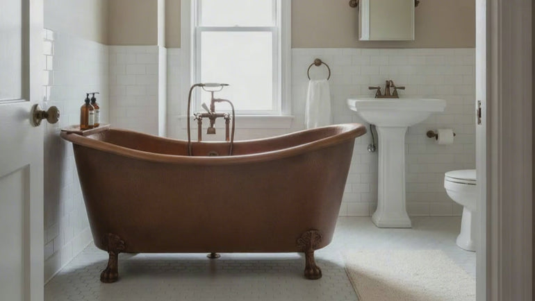 Hammered Clawfoot Copper Double Slipper Tub