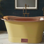 Load and play video in Gallery viewer, Straight Base Copper Bathtub Polished Copper Interior &amp; RAL 1003 Signal Yellow Exterior
