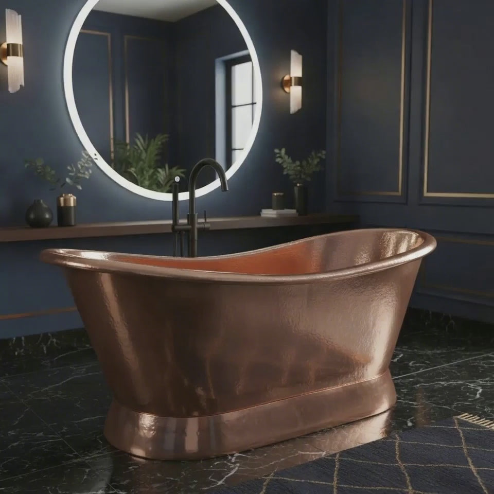 Slanting Base Hammered Polished Full Copper Bathtub