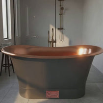 Straight Base Copper Bathtub Polished Copper Interior & RAL7021 Black Grey Exterior