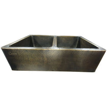 Double Bowl Hammered Front Apron Antique Brass Kitchen Sink