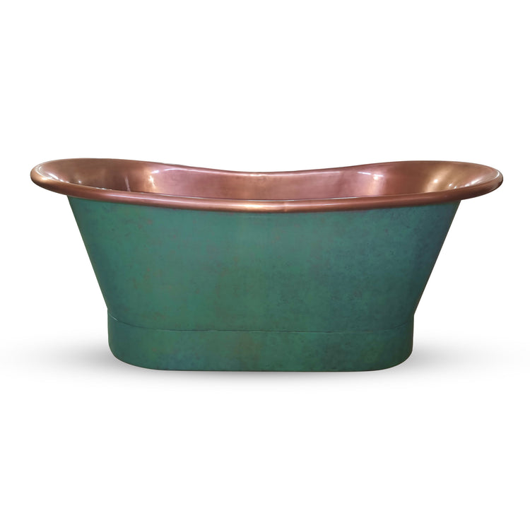 Straight Base Copper Bathtub Antique Copper Interior & Blue Green Patina variant 2 Exterior Finish