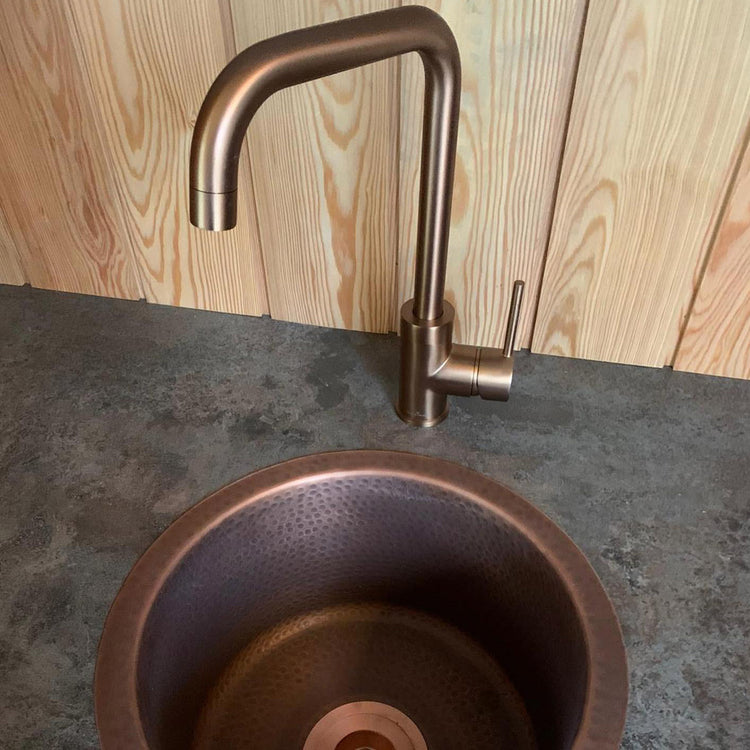 Round Copper Bar Sink Antique Hammered Under-mount Sink 14" x 8"