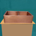 Load image into Gallery viewer, Double Bowl Hammered Front Apron Copper Kitchen Sink Antique Finish
