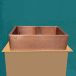 Load image into Gallery viewer, Double Bowl Hammered Front Apron Copper Kitchen Sink Antique Finish
