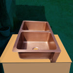 Load image into Gallery viewer, Double Bowl Copper Kitchen Sink Front Apron Hammered Antique Finish
