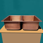 Load image into Gallery viewer, Double Bowl Hammered Front Apron Copper Kitchen Sink Antique Finish
