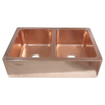 Load image into Gallery viewer, Double Bowl Copper Kitchen Sink Front Apron Smooth Shining Copper Finish
