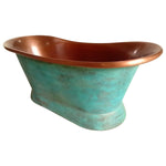 Load image into Gallery viewer, Slanting Base Copper Bathtub Copper Interior &amp; Blue Green Patina Exterior Finish
