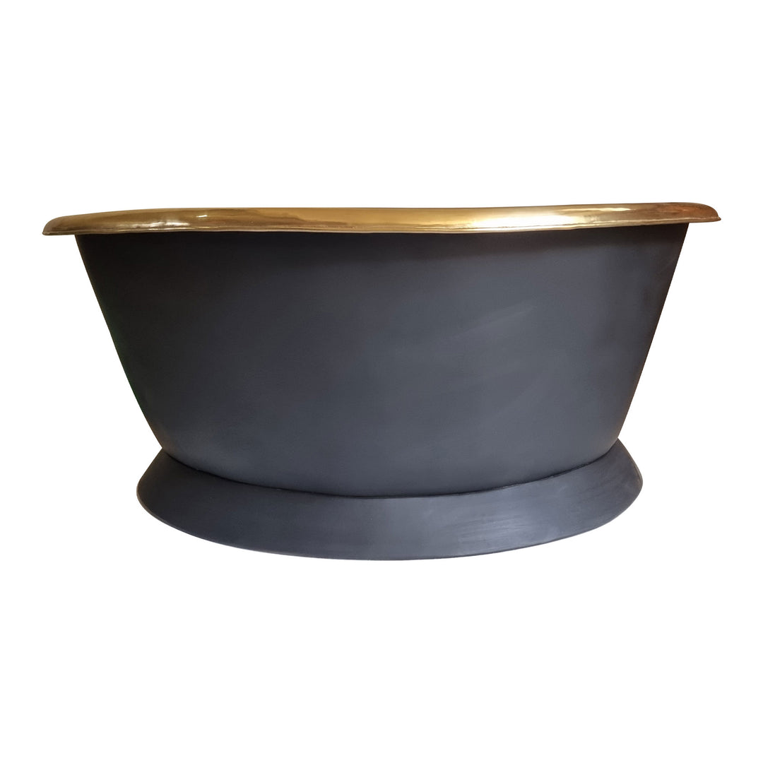 Round Brass Bathtub Matt Black Exterior & Polish Brass Interior