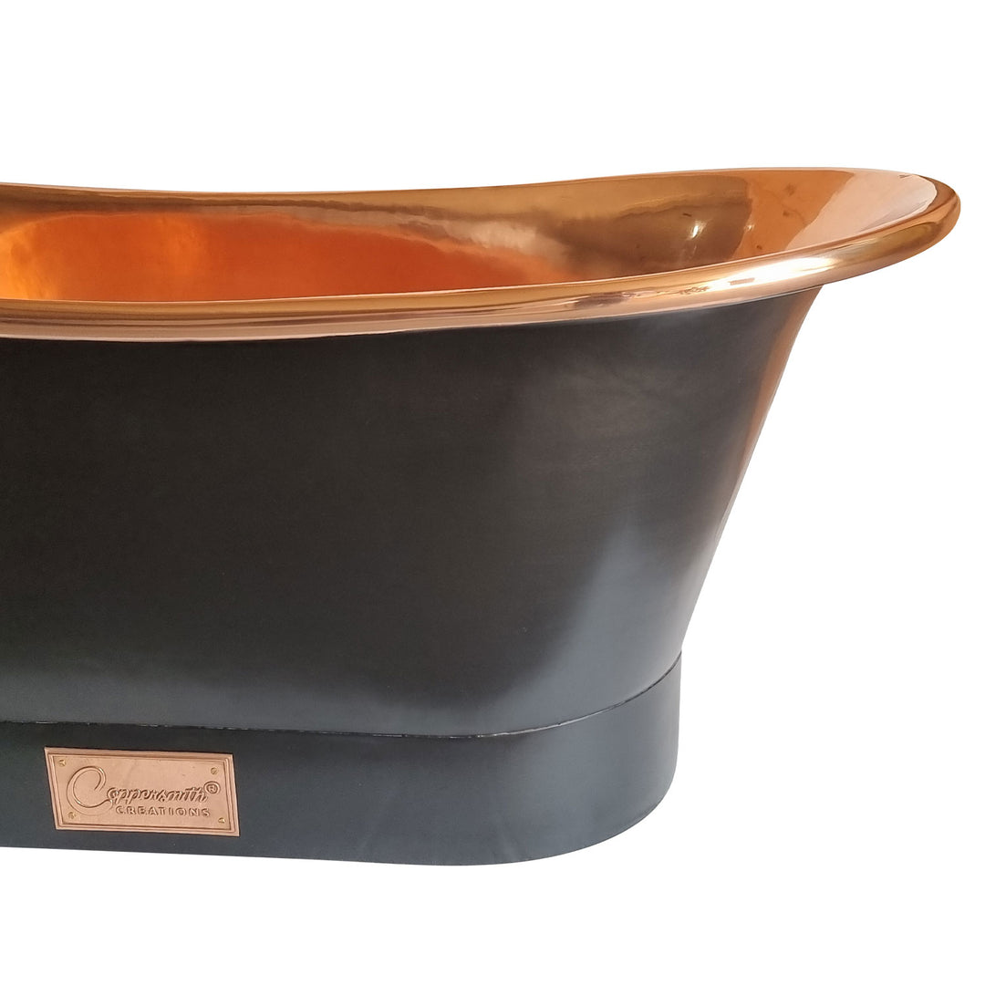 Straight Base Copper Bathtub Black Outside