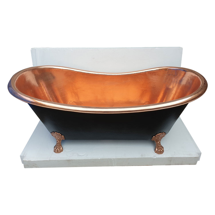 Hammered Clawfoot Copper Bathtub Copper Interior & Black Exterior