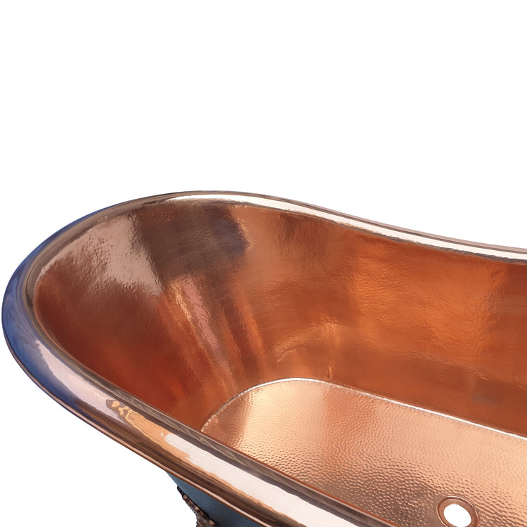 Hammered Clawfoot Copper Bathtub Copper Interior & Black Exterior