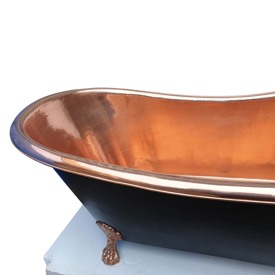 Hammered Clawfoot Copper Bathtub Copper Interior & Black Exterior