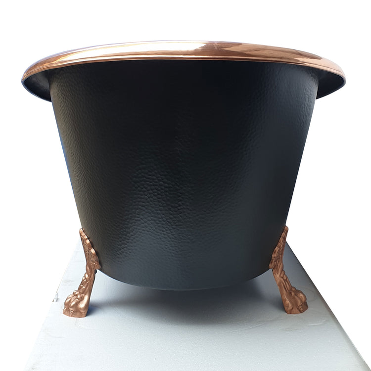 Hammered Clawfoot Copper Bathtub Copper Interior & Black Exterior