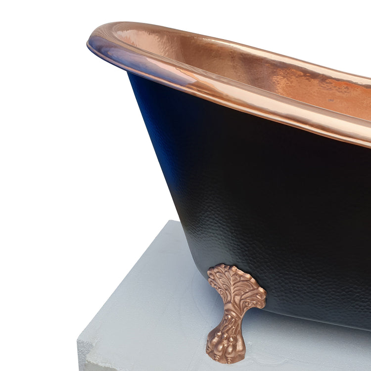Hammered Clawfoot Copper Bathtub Copper Interior & Black Exterior