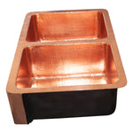 Load image into Gallery viewer, Double Bowl Copper Kitchen Sink Front Apron Hammered Shining Copper Finish
