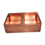 Load image into Gallery viewer, Double Bowl Copper Kitchen Sink Front Apron Hammered Shining Copper Finish
