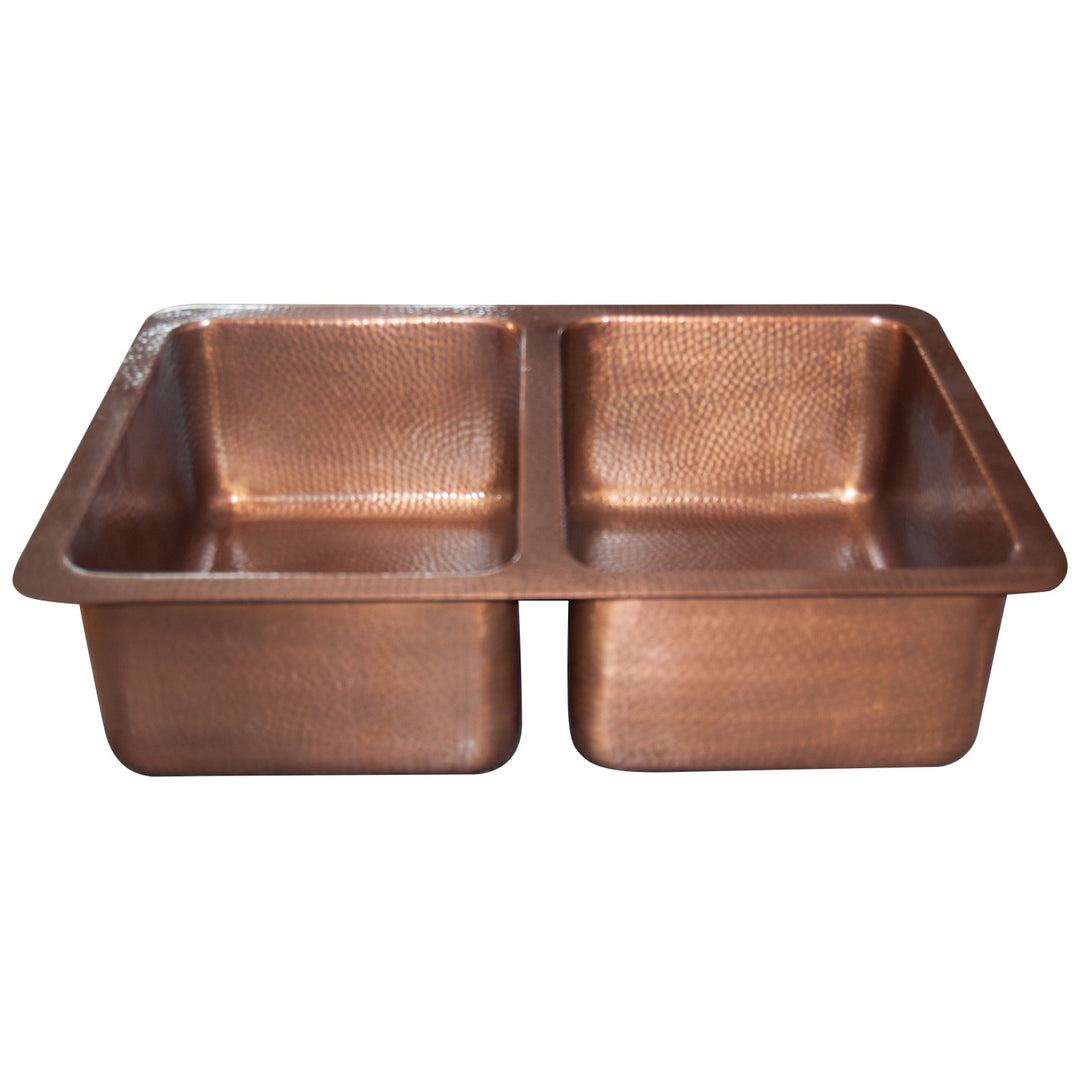 Double Bowl Copper Kitchen Sink Hammered Single Wall Antique Finish