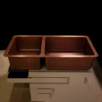 Copper Kitchen Sink 60-40 Split Embossed Hammered Antique