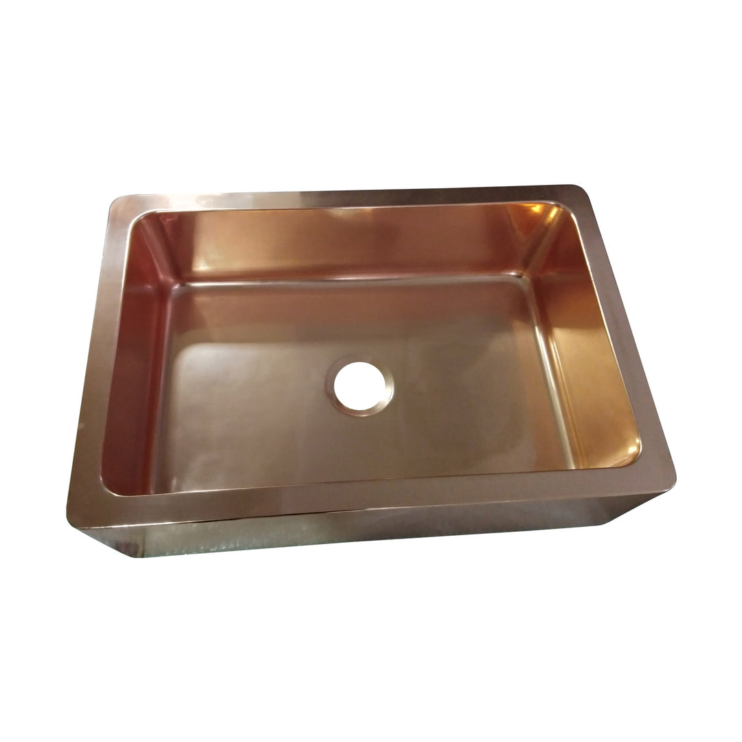 Single Bowl Copper Kitchen Sink Front Apron Smooth Shining Copper Finish