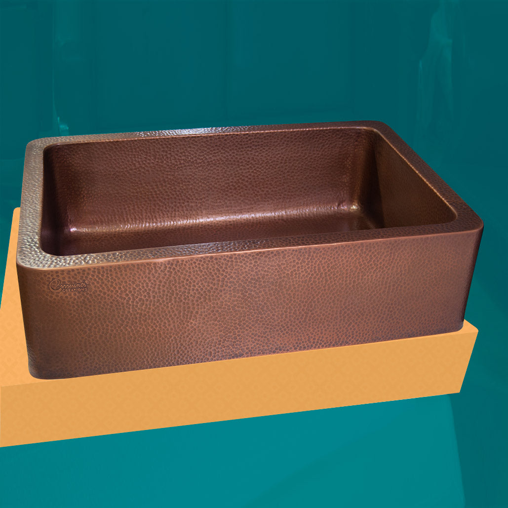 Single Bowl Hammered Front Apron Copper Kitchen Sink Antique Finish