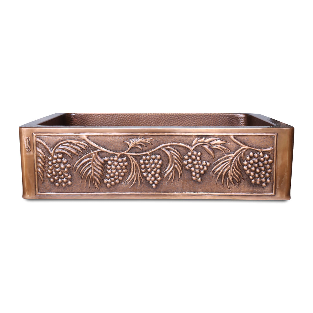 Single Bowl Five Grape Front Apron Copper Kitchen Sink