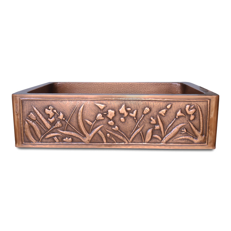 Single Bowl Flower Front Apron Copper Kitchen Sink