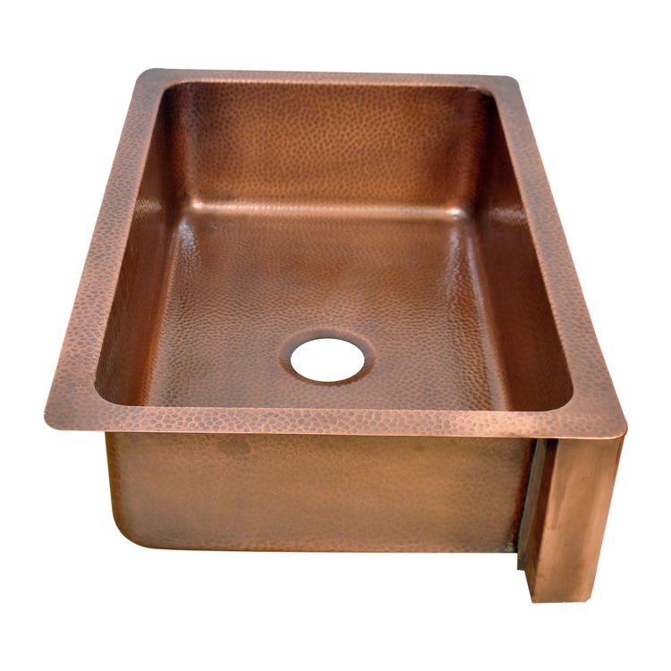 Single Bowl Square Mirror in Box Front Apron Copper Kitchen Sink