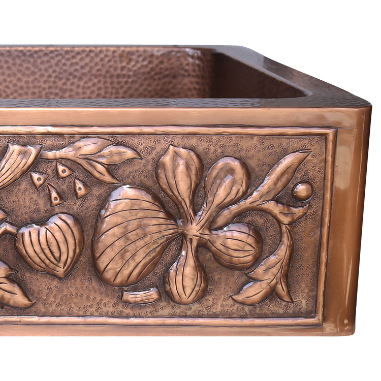 Single Bowl Sunflower Design Front Apron Copper Kitchen Sink