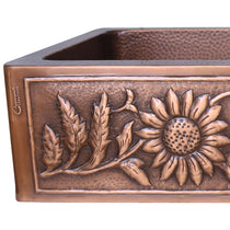 Single Bowl Sunflower Design Front Apron Copper Kitchen Sink