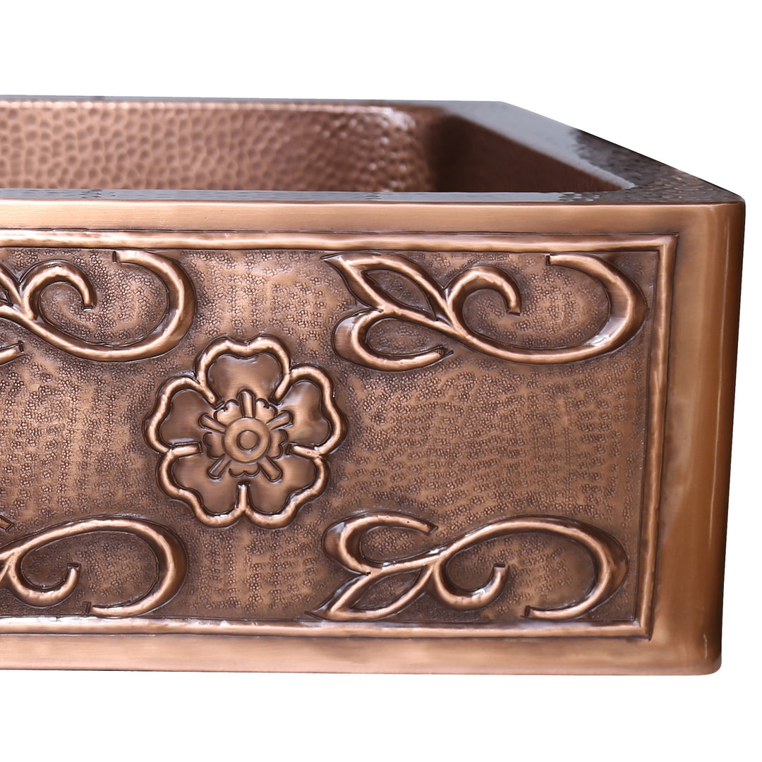 Single Bowl Two Squares in one Square Pattern front apron Copper Kitchen Sink
