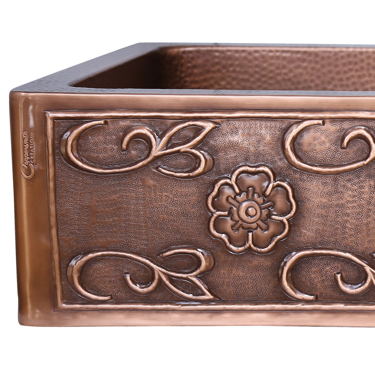 Single Bowl Two Squares in one Square Pattern front apron Copper Kitchen Sink