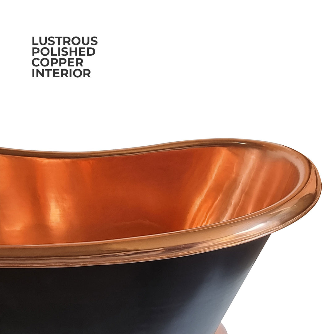 Slanting Base Copper Bathtub Copper Inside & on Base Black Outside