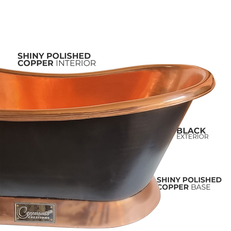 Slanting Base Copper Bathtub Copper Inside & on Base Black Outside