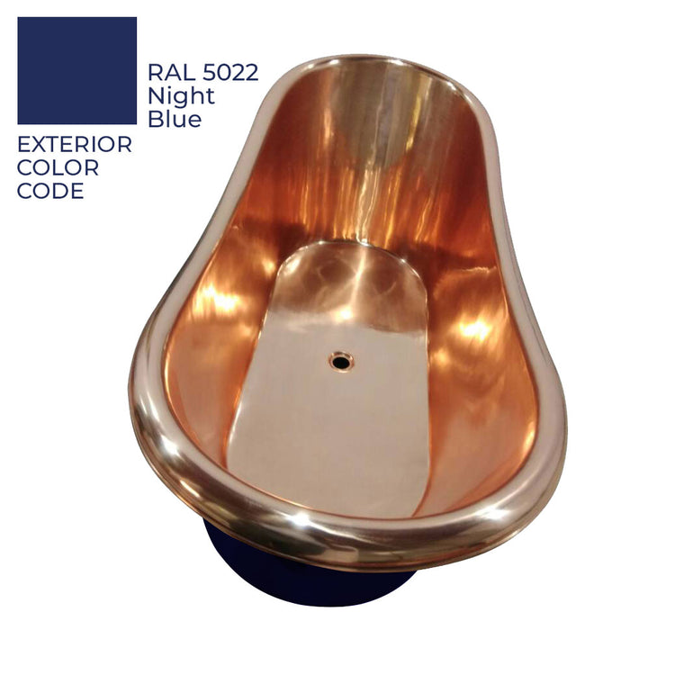 Slanting Base Copper Bathtub Copper Interior & RAL5022 Night Blue Exterior