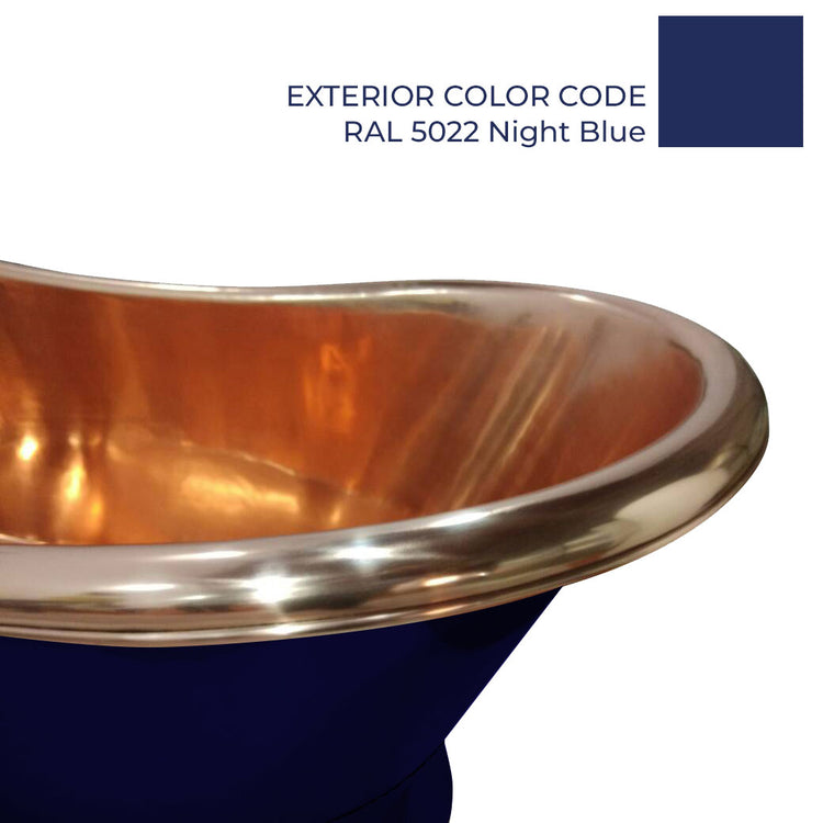 Slanting Base Copper Bathtub Copper Interior & RAL5022 Night Blue Exterior