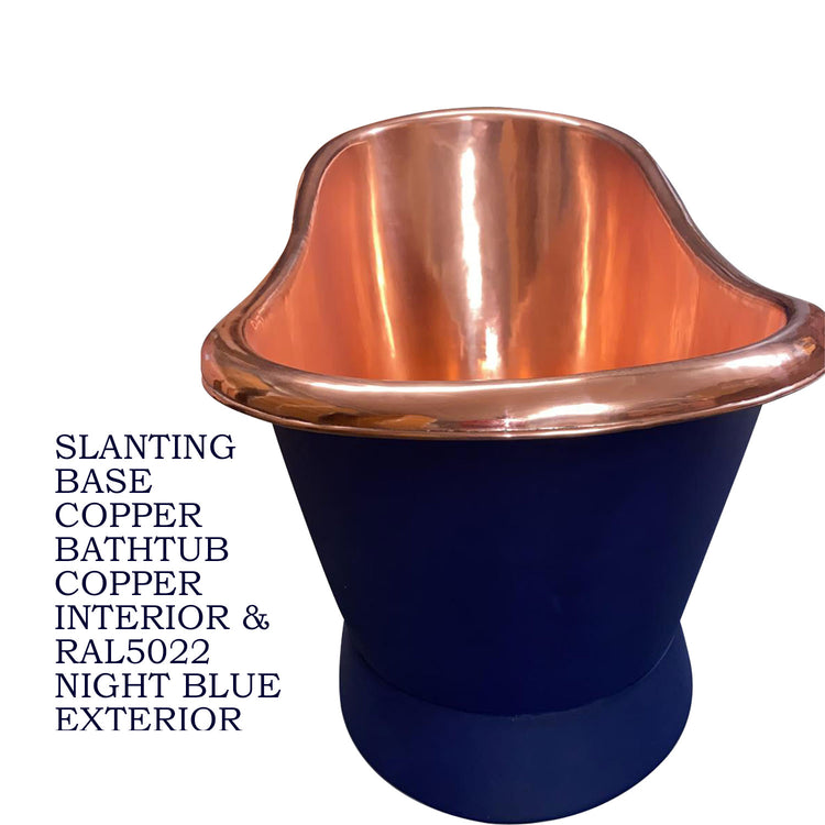 Slanting Base Copper Bathtub Copper Interior & RAL5022 Night Blue Exterior