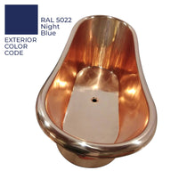 Slanting Base Copper Bathtub Copper Interior & on Base RAL5022 Night Blue Exterior