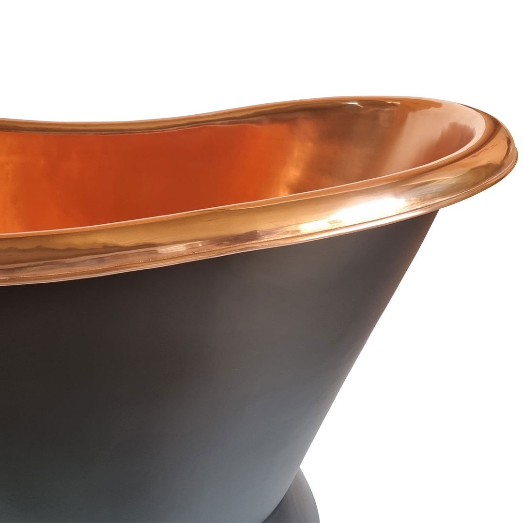 Slanting Base Copper Bathtub Full Black Exterior