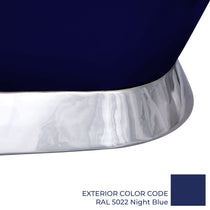 Slanting Base Copper Bathtub Nickel Inside & on Base RAL5022 Night Blue Outside