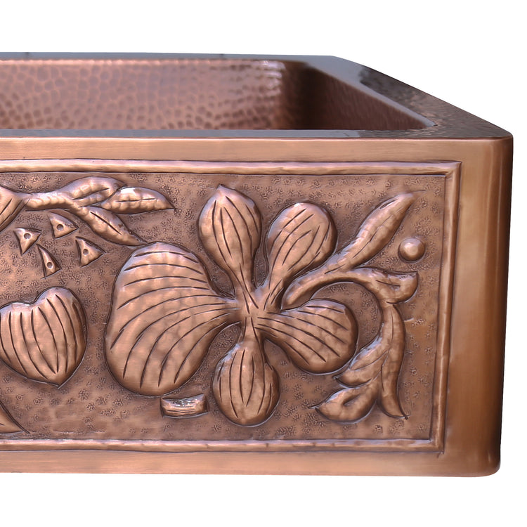 Double Bowl Sunflower Design Front Apron Copper Kitchen Sink