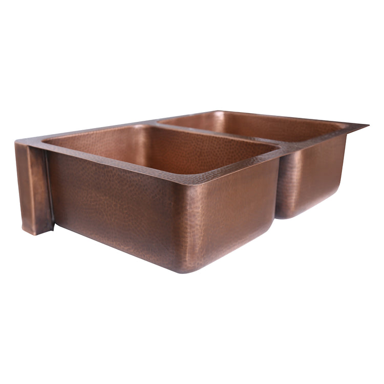 Double Bowl Three Flowers and Petals front Apron Copper Kitchen Sink
