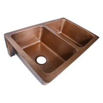 Double Bowl Three Flowers and Petals front Apron Copper Kitchen Sink