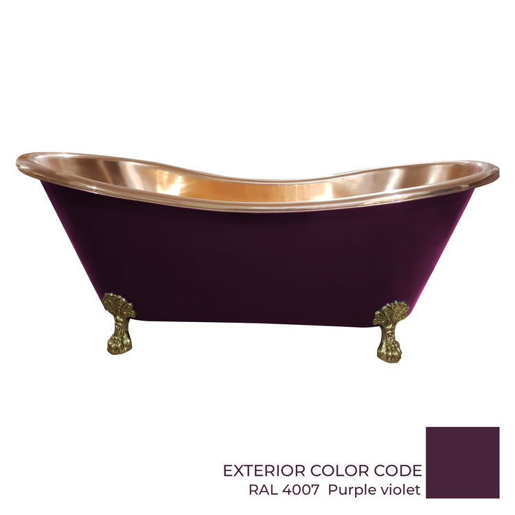 Clawfoot Copper Bathtub Polish Copper Inside RAL 4007 Purple violet Outside