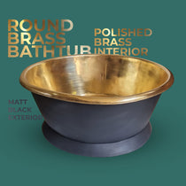 Round Brass Bathtub Matt Black Exterior & Polish Brass Interior