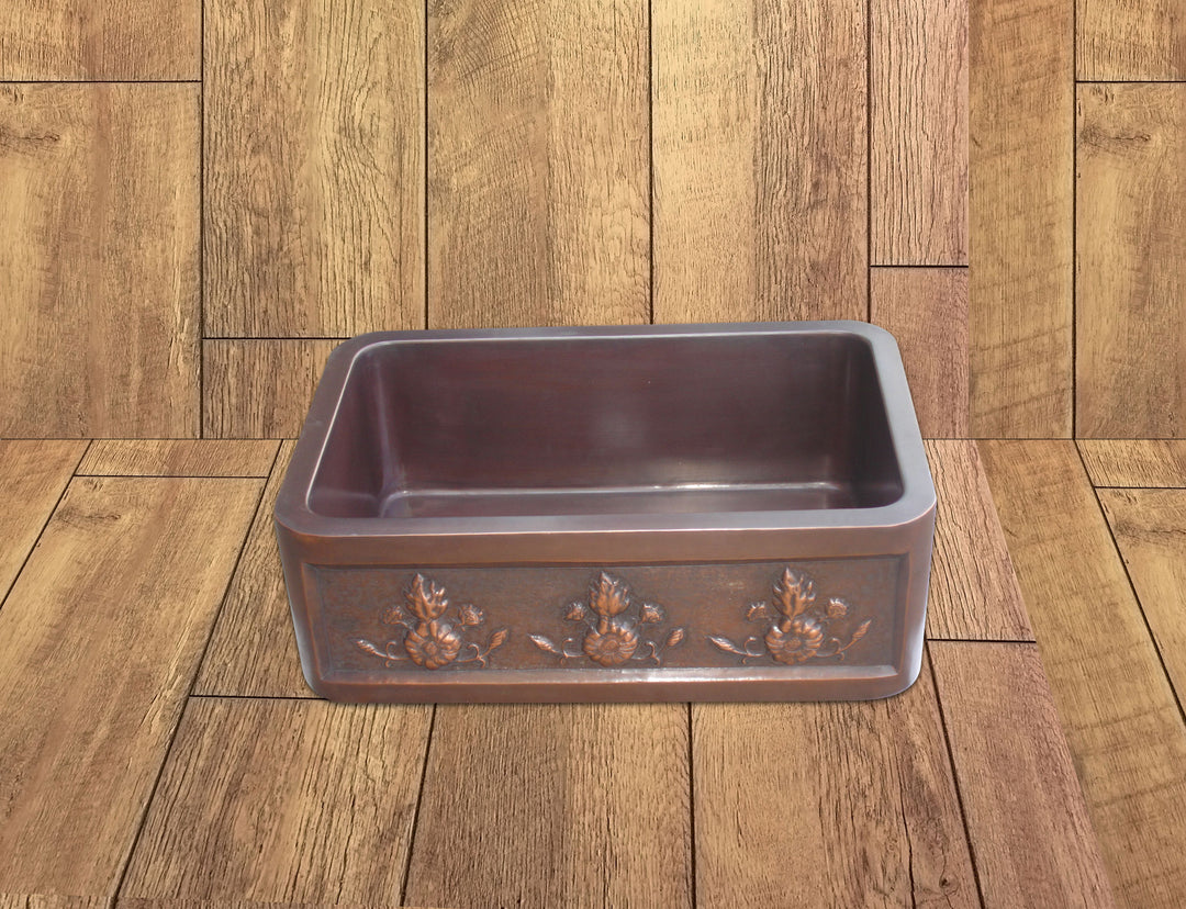 Copper Farmhouse Sink 3 Flower Front Apron