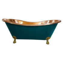 Copper Bathtub RAL 6004 Blue green Exterior & Brass Clawfoot Legs