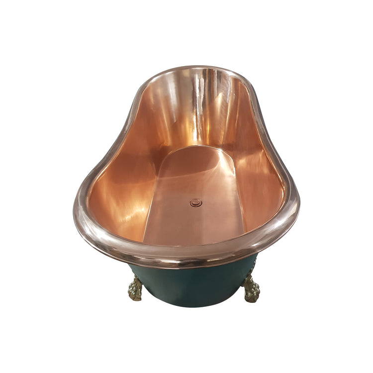 Copper Bathtub RAL 6004 Blue green Exterior & Brass Clawfoot Legs